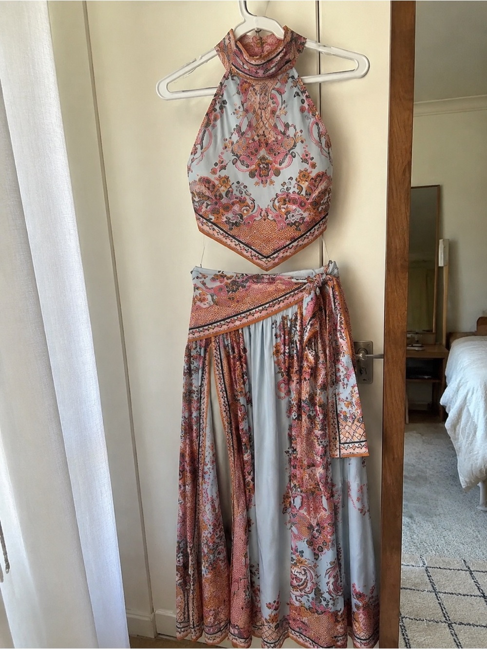 Zimmermann Pink and Cream Paisley Maxi Skirt